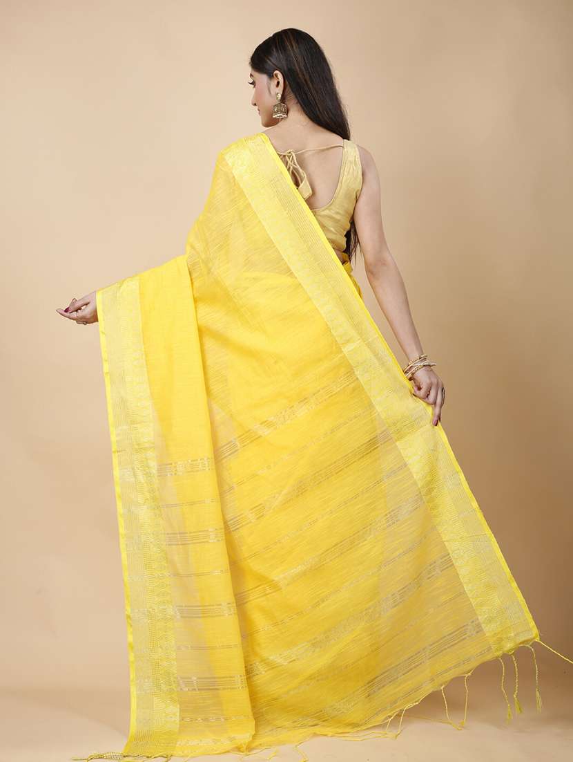 yellow cotton handloom saree - 22056177 - Standard Image - 3