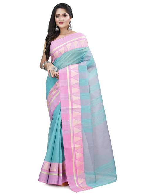light blue cotton tant saree - 22056206 - Standard Image - 0