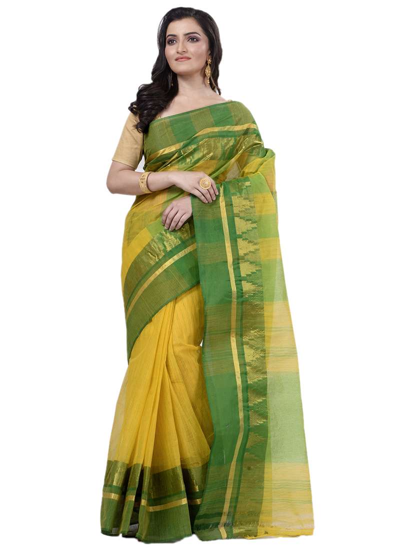 yellow cotton blend tant saree - 22056208 -  Zoom Image - 0