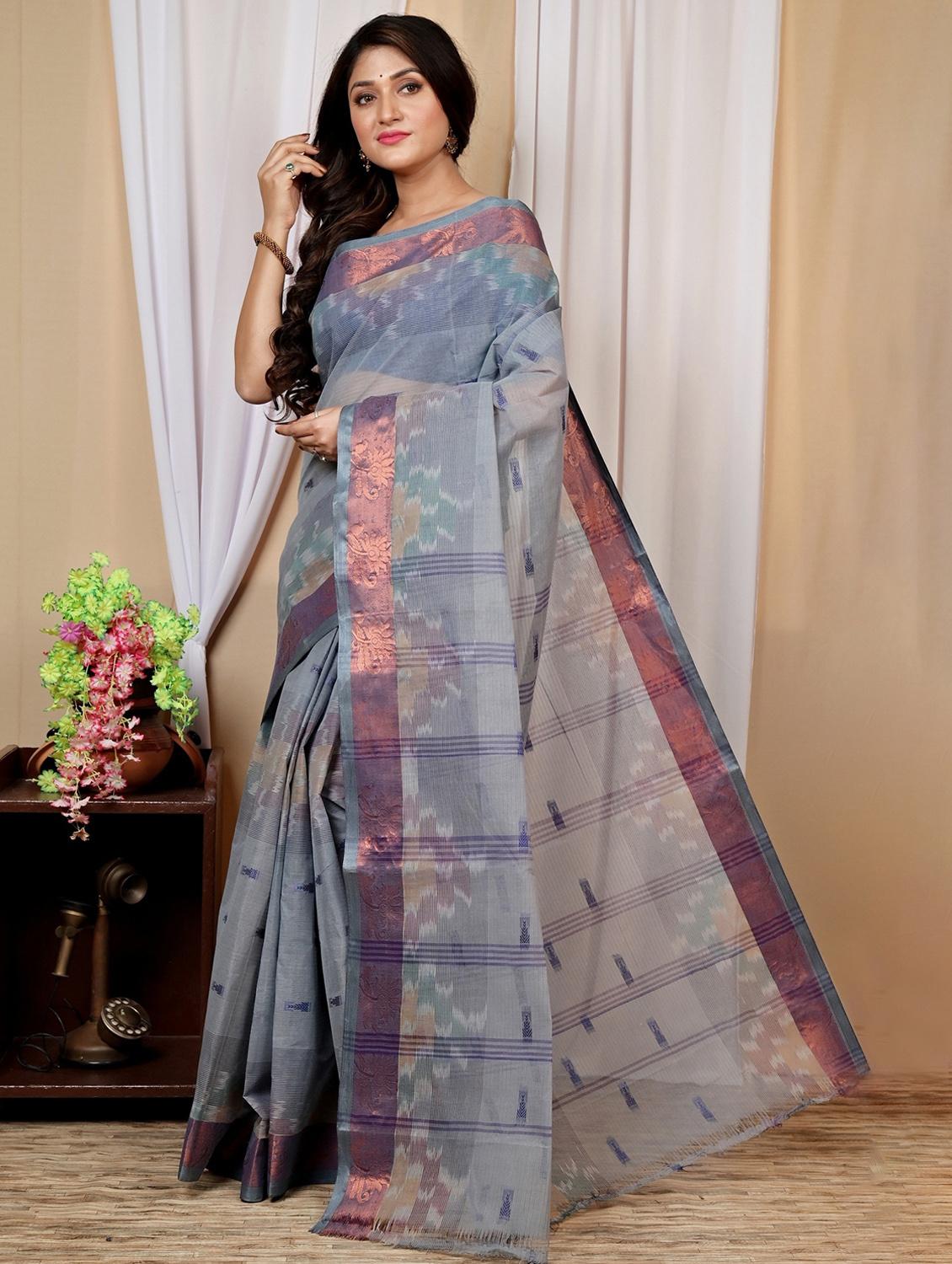 light blue cotton tant saree - 22056215 -  Zoom Image - 0