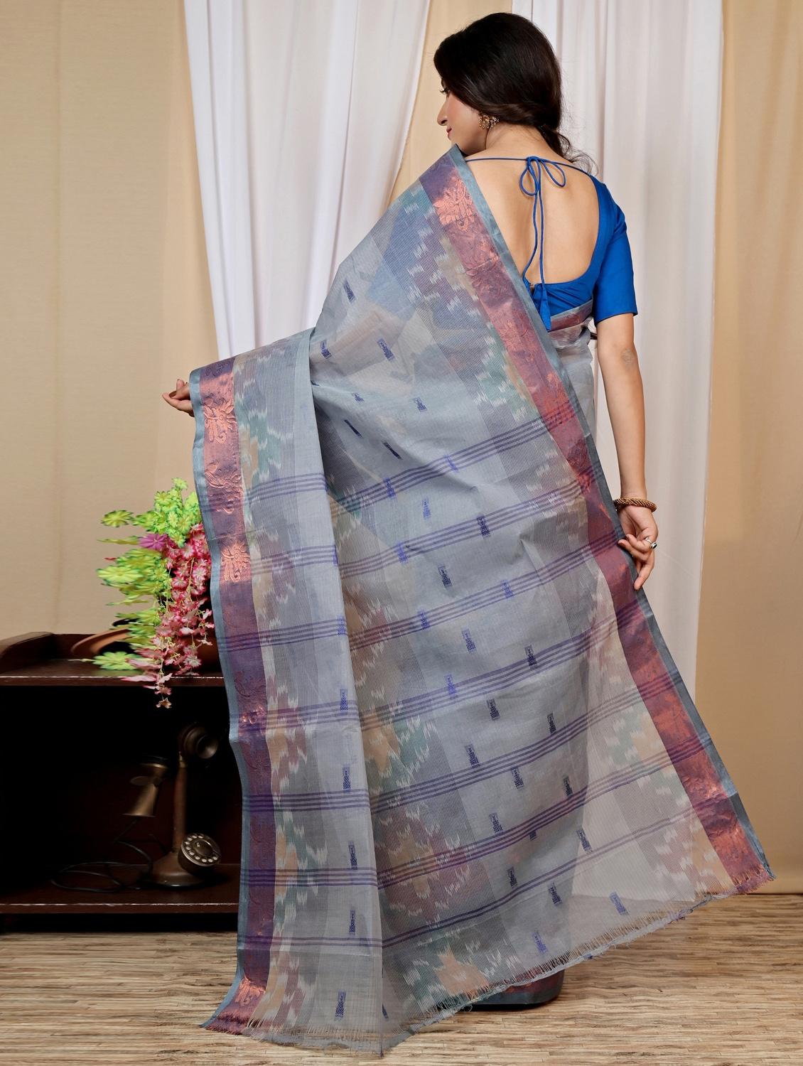 light blue cotton tant saree - 22056215 - Standard Image - 3