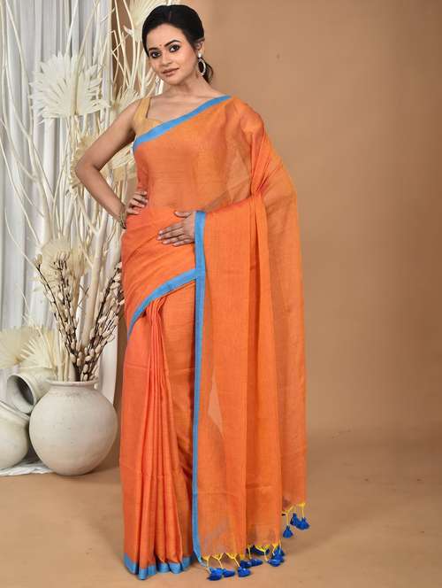 orange cotton bordered saree - 22056223 - Standard Image - 0