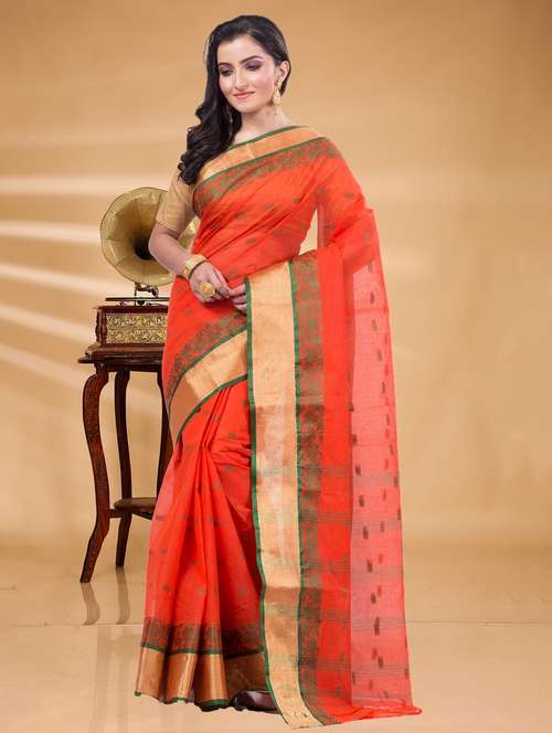 orange cotton tant saree - 22056327 - Standard Image - 0