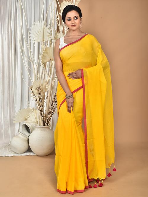 yellow chiffon bordered saree - 22056332 - Standard Image - 0