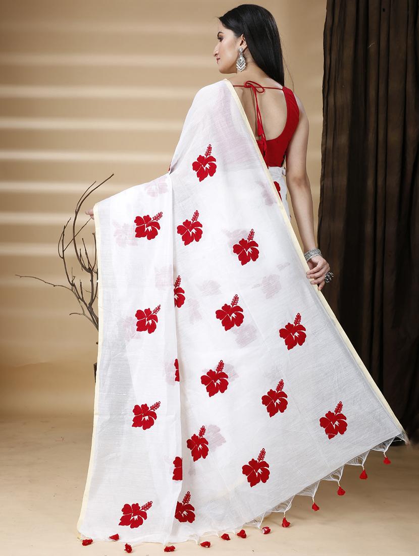 white cotton printed saree - 22056336 - Standard Image - 3