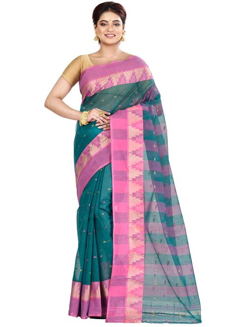 teal cotton tant saree - 22056366 - Standard Image - 0