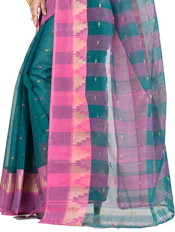 teal cotton tant saree - 22056366 - Standard Image - 3