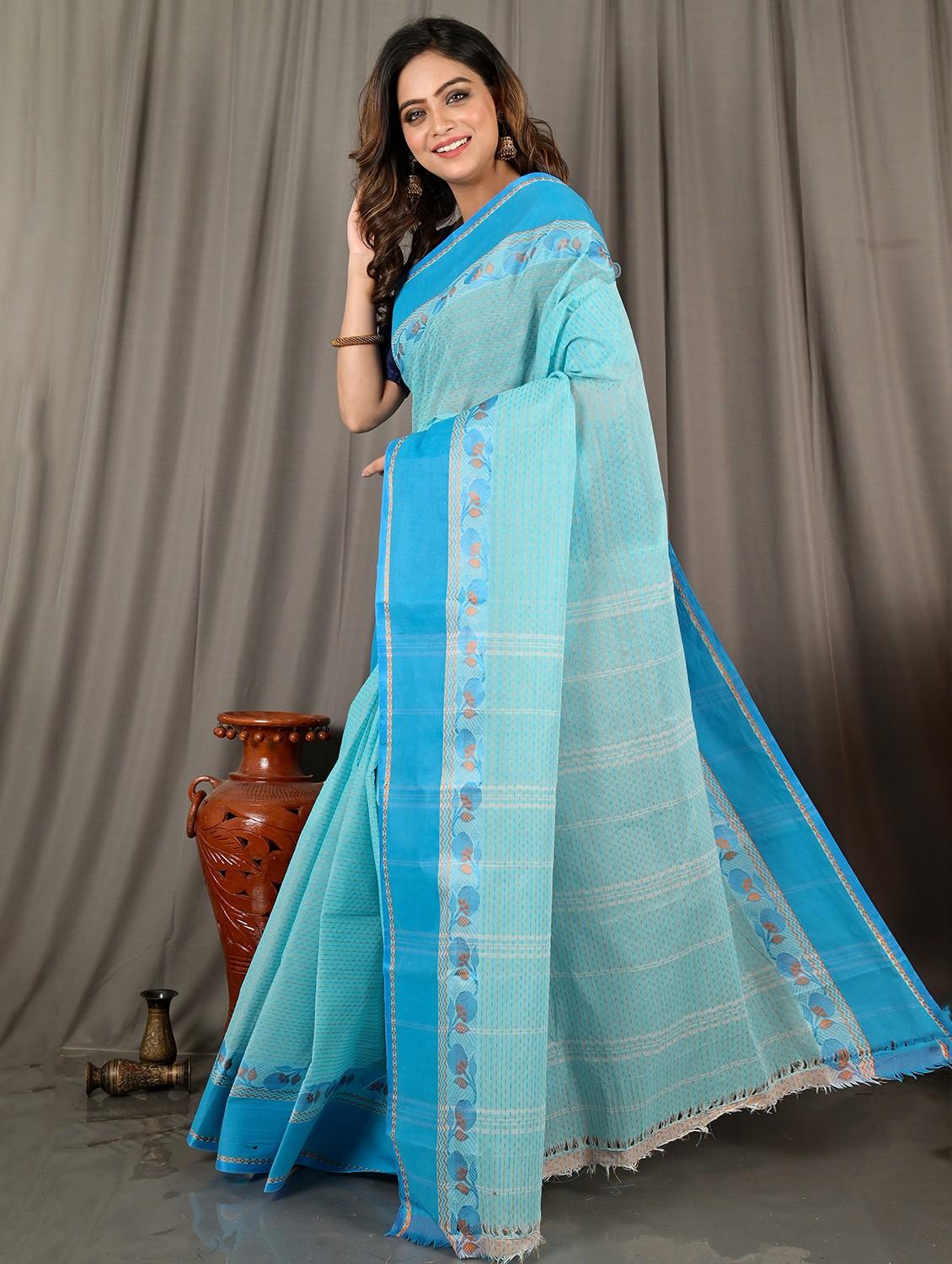 light blue cotton tant saree - 22056412 - Zoom Image - 0