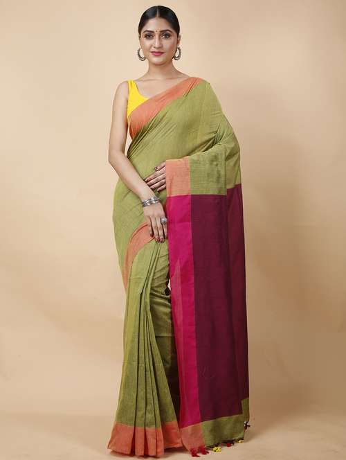 light blue cotton handloom saree - 22056830 - Standard Image - 0