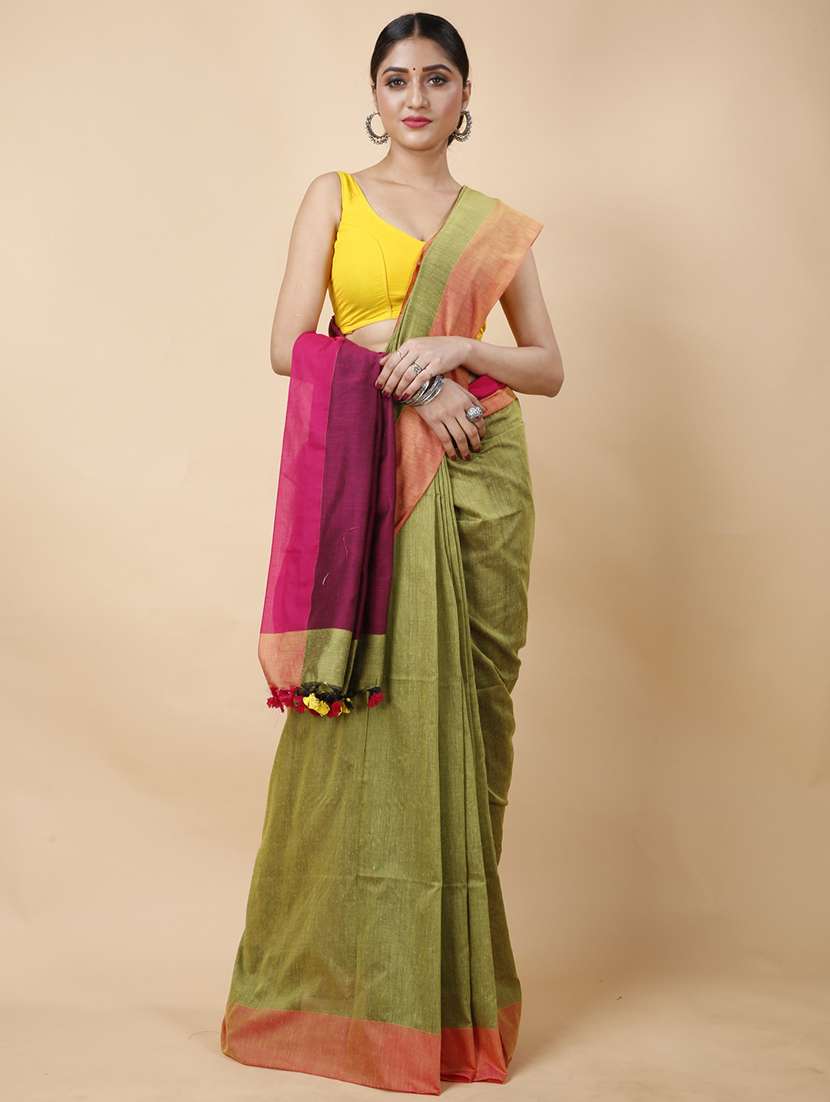 light blue cotton handloom saree - 22056830 - Standard Image - 3