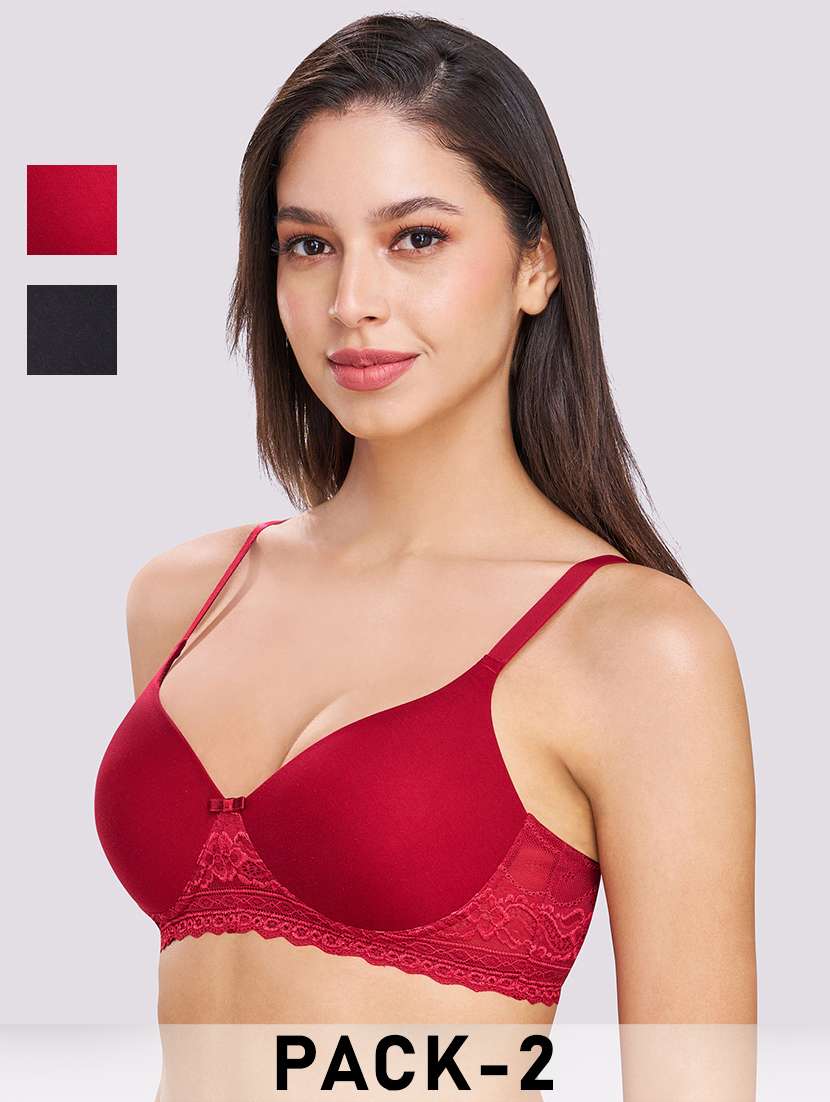 women pack of 2 solid lightly paaded bra