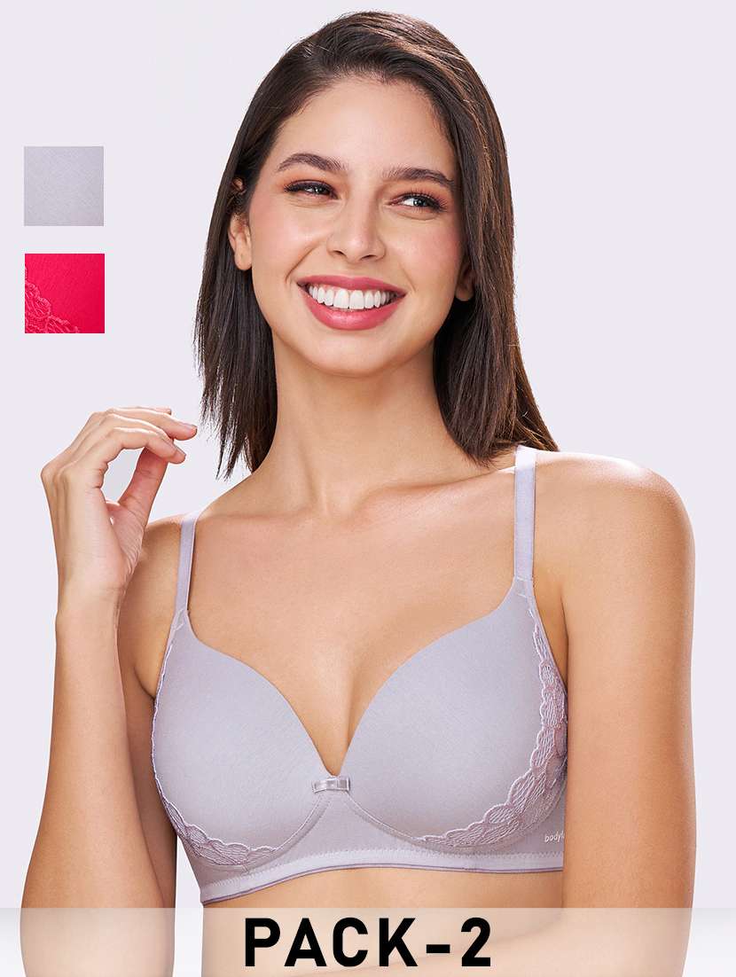 women pack of 2 solid lightly paaded bra