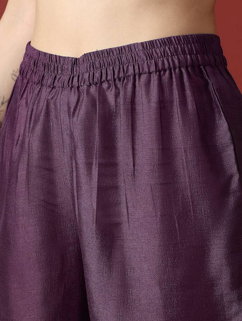 globus women purple lace detail v-neck panelled anarkali kurta with straight pants festive set - 22056930 - Standard Image - 5