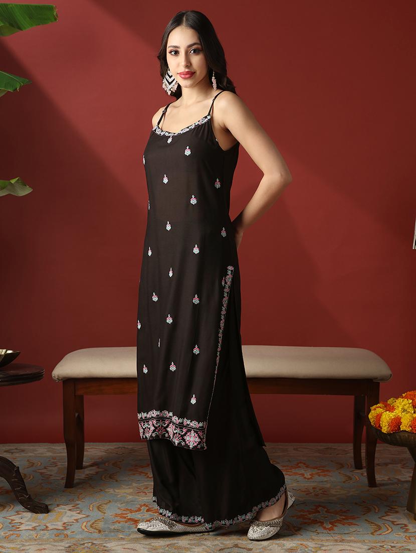 women embroidered shoulder strap kurta palazzo set - 22056933 - Standard Image - 3