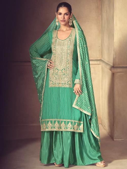 women embroidered long sleeve kurta sharara with dupatta set - 22056938 - Standard Image - 0
