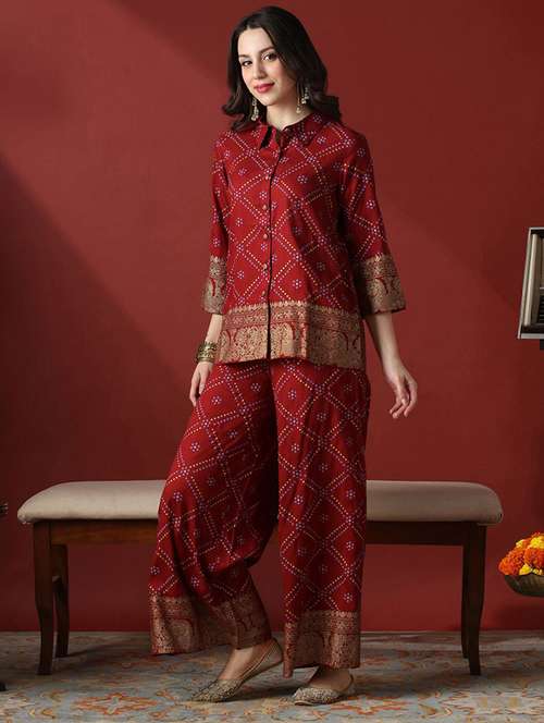 maroon rayon coord set - 22056950 - Standard Image - 0