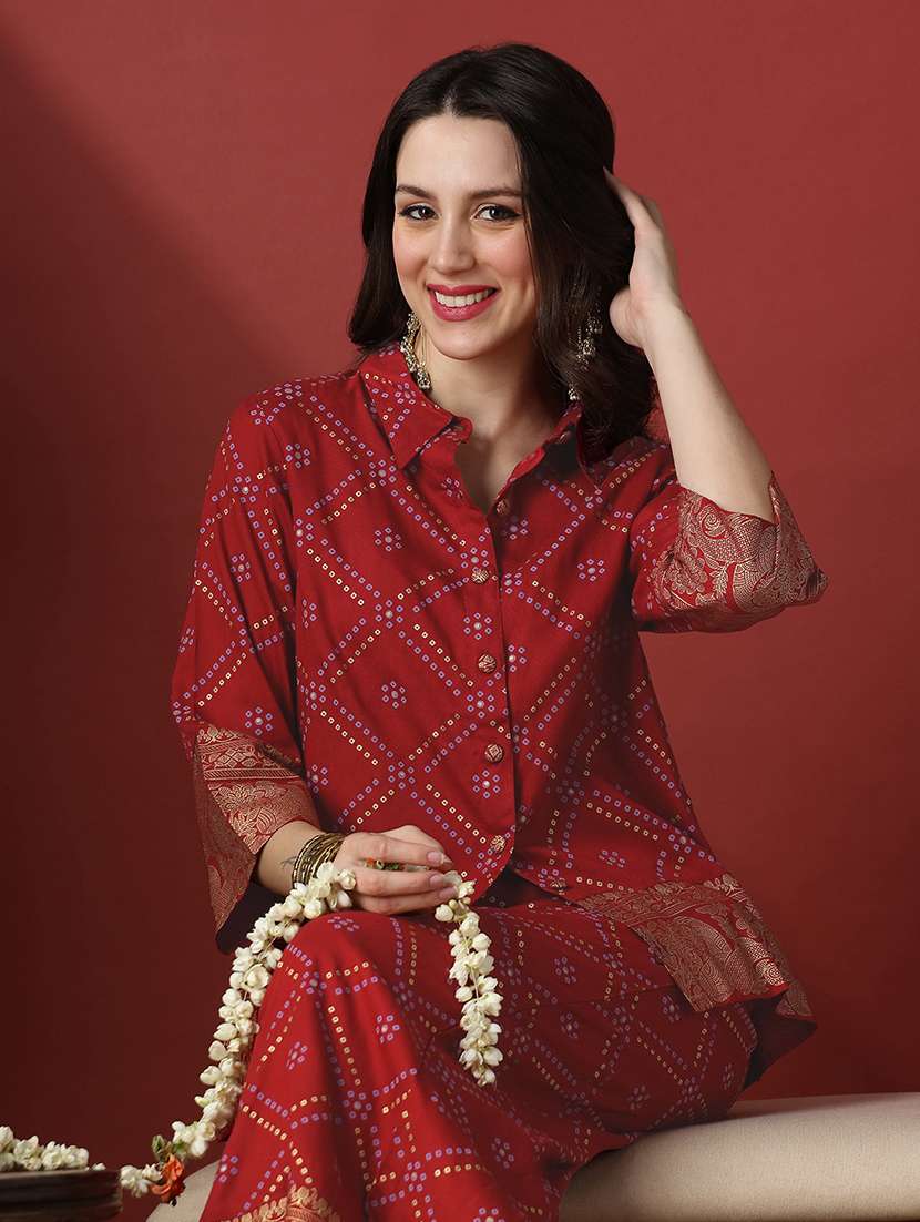 maroon rayon coord set - 22056950 - Standard Image - 3