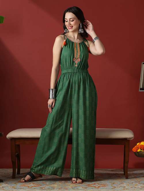 women printed shoulder strap jumpsuit - 22056951 - Standard Image - 0