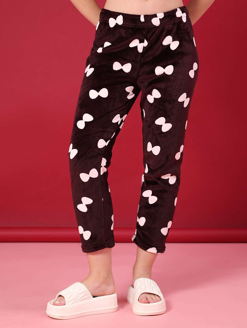 women printed mid rise winter wear pyjama