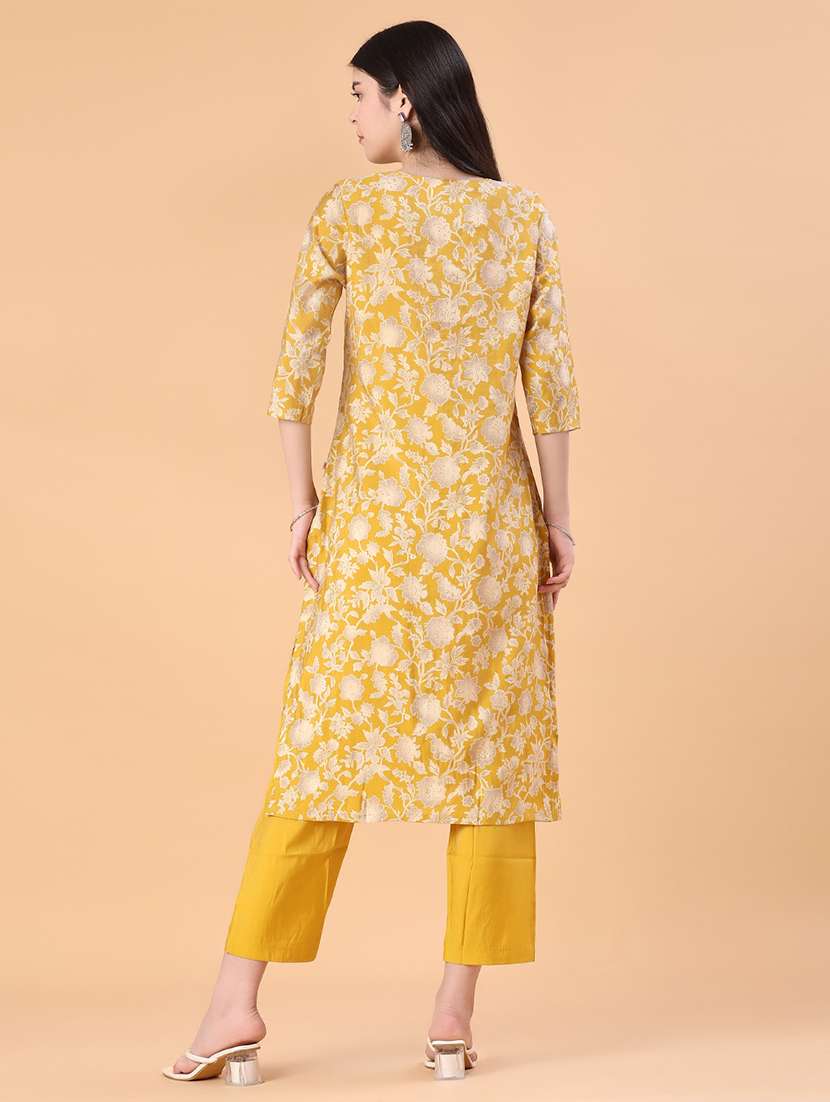 women floral three quarter sleeve kurta pant set - 22057198 -  Standard Image - 3