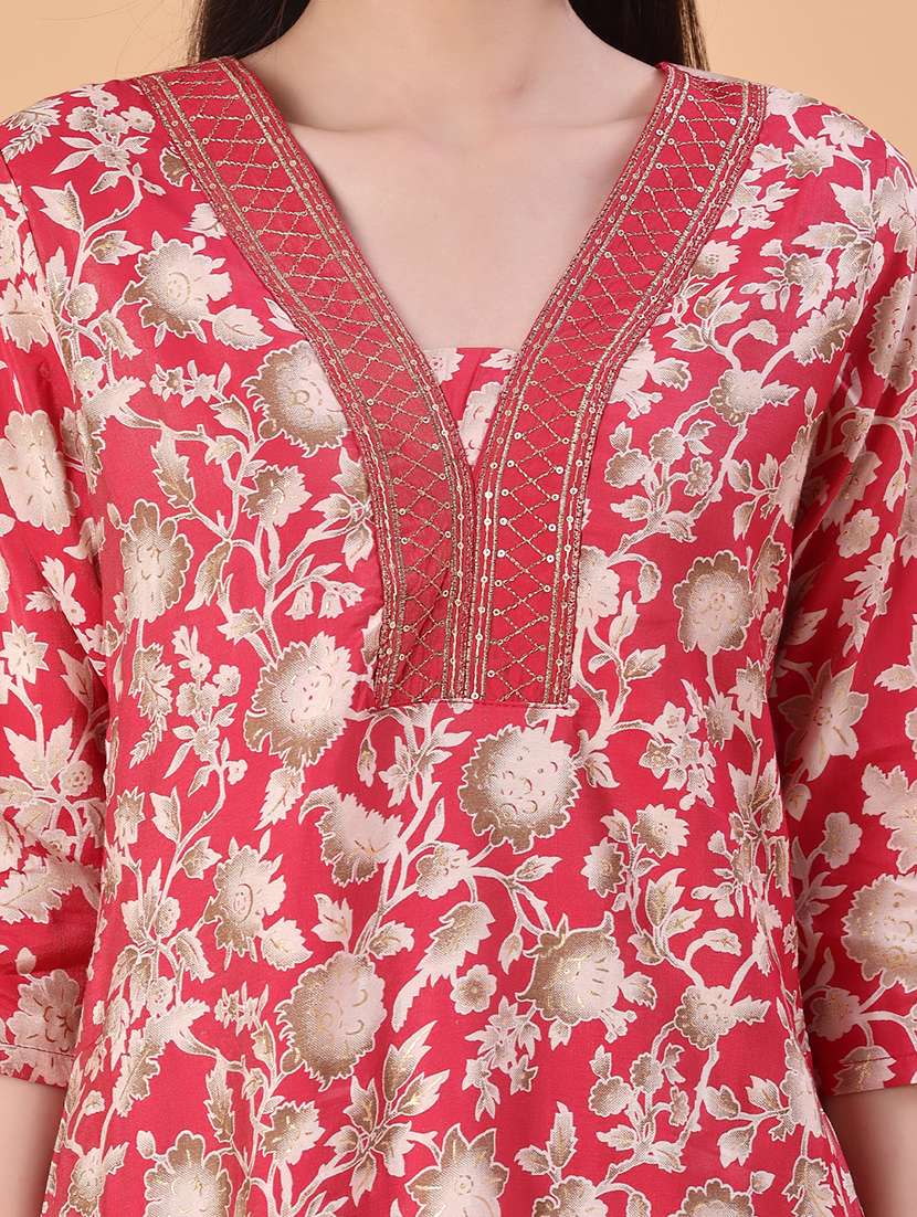 women floral three quarter sleeve kurta pant set - 22057199 -  Standard Image - 5