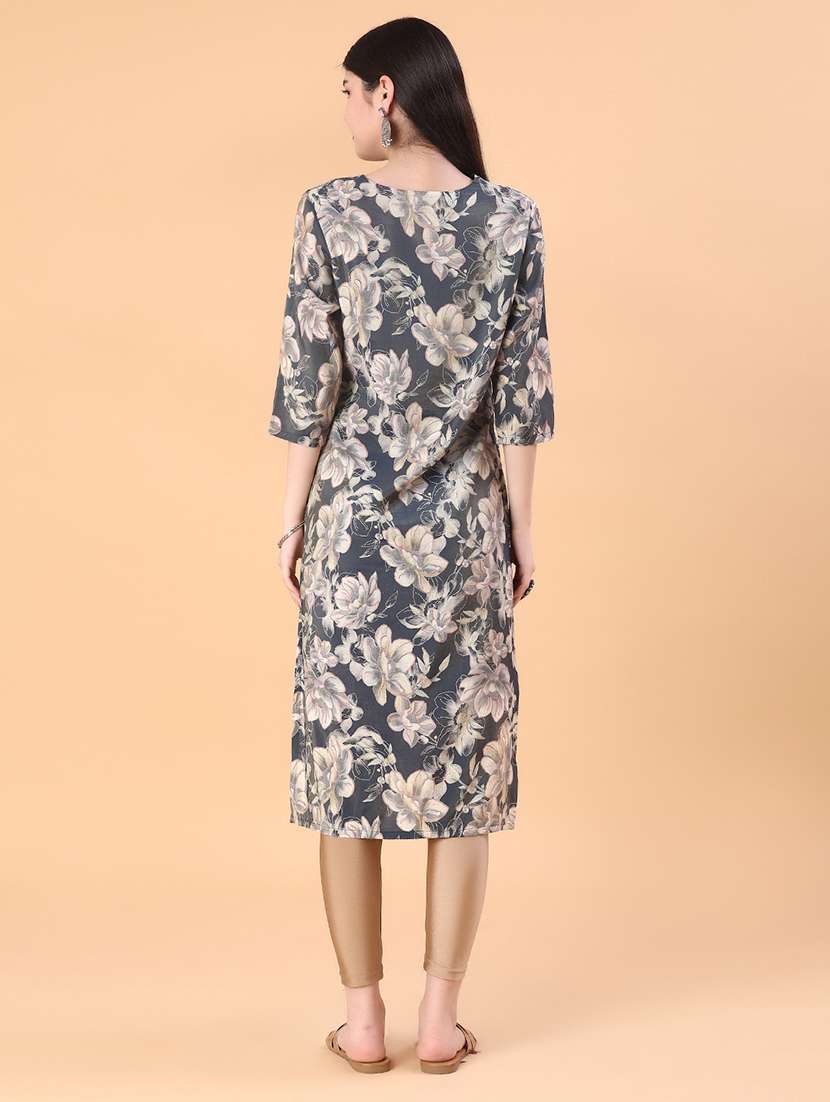 women floral print vneck straight kurta - 22057204 -  Standard Image - 3