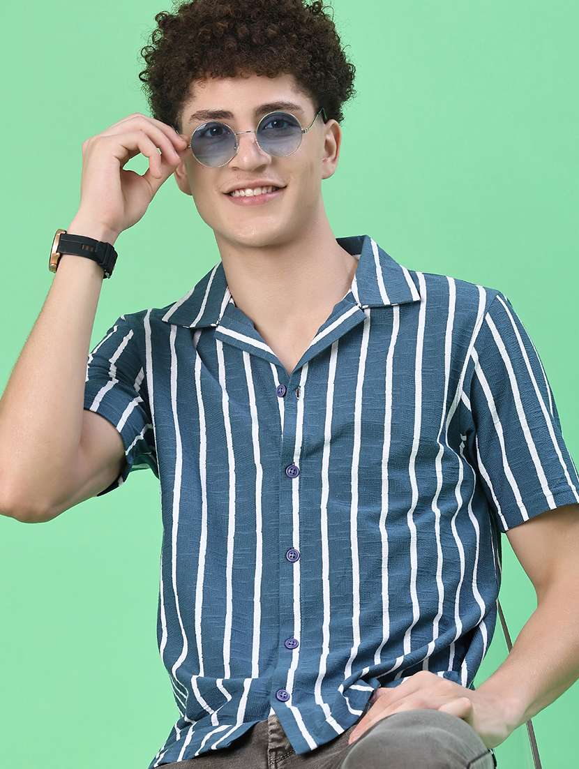 men striped short sleeve regular fit casual shirt