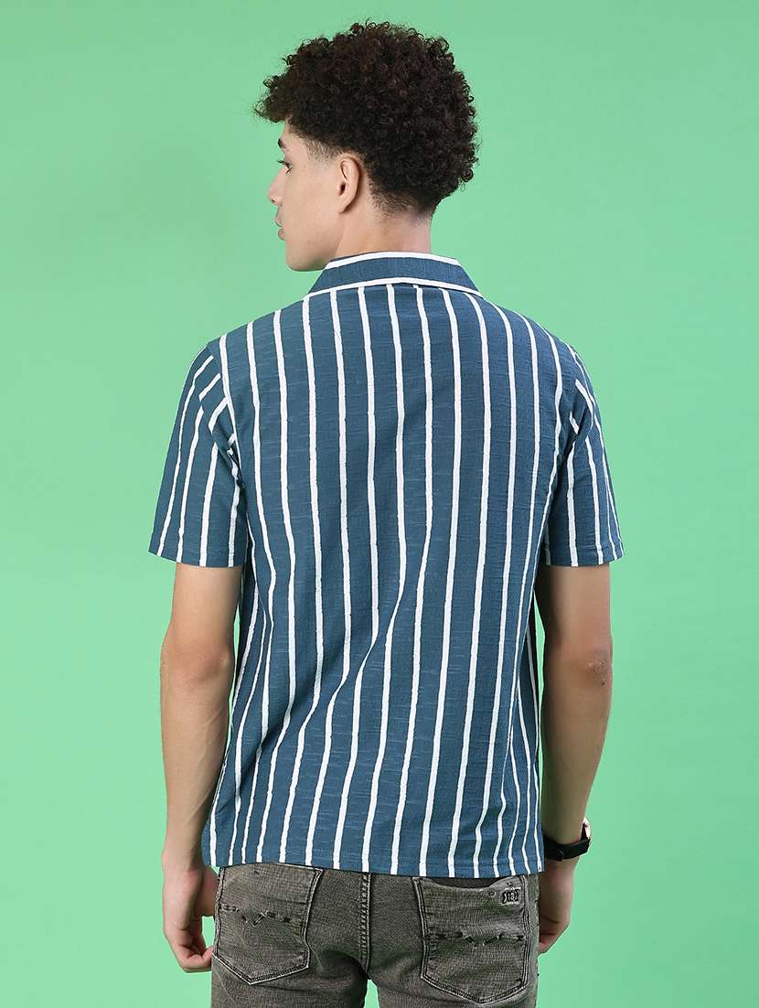 men striped short sleeve regular fit casual shirt - 22057360 -  Standard Image - 3