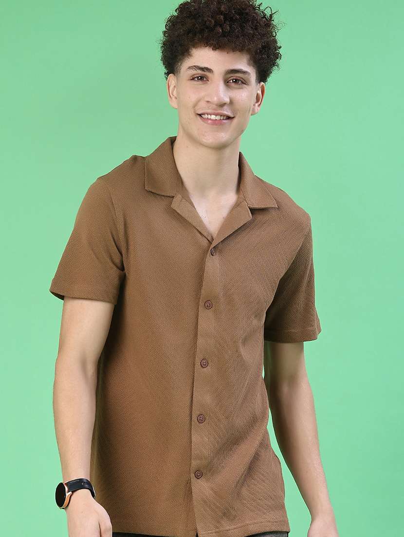 men solid short sleeve regular fit casual shirt