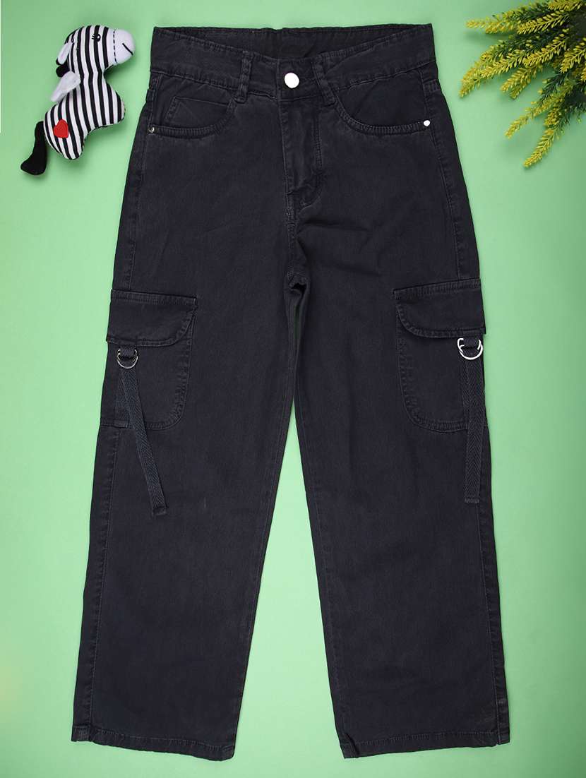 girls solid mid rise cargo