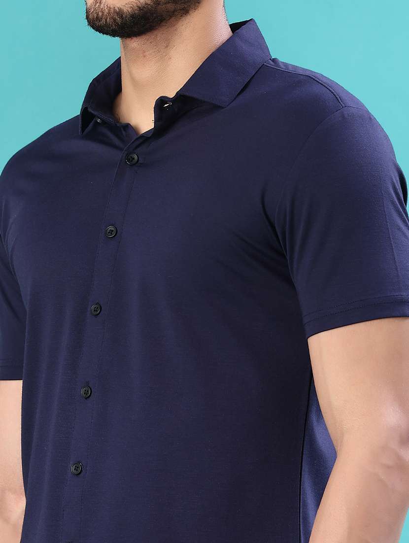 men solid short sleeve slim fit casual shirt - 22057426 -  Standard Image - 5