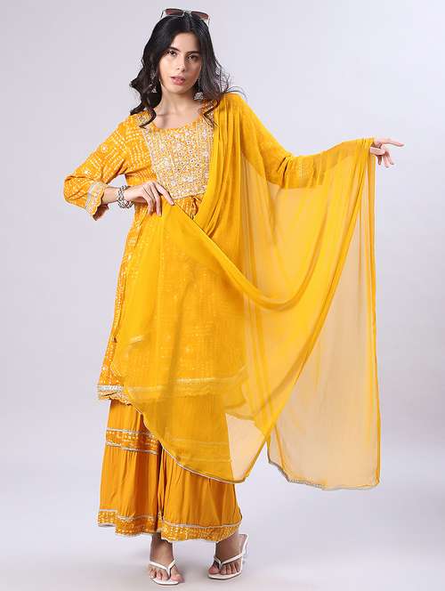women three quarter sleeve kurta and sharara with dupatta  - 22057596 -  Standard Image - 0
