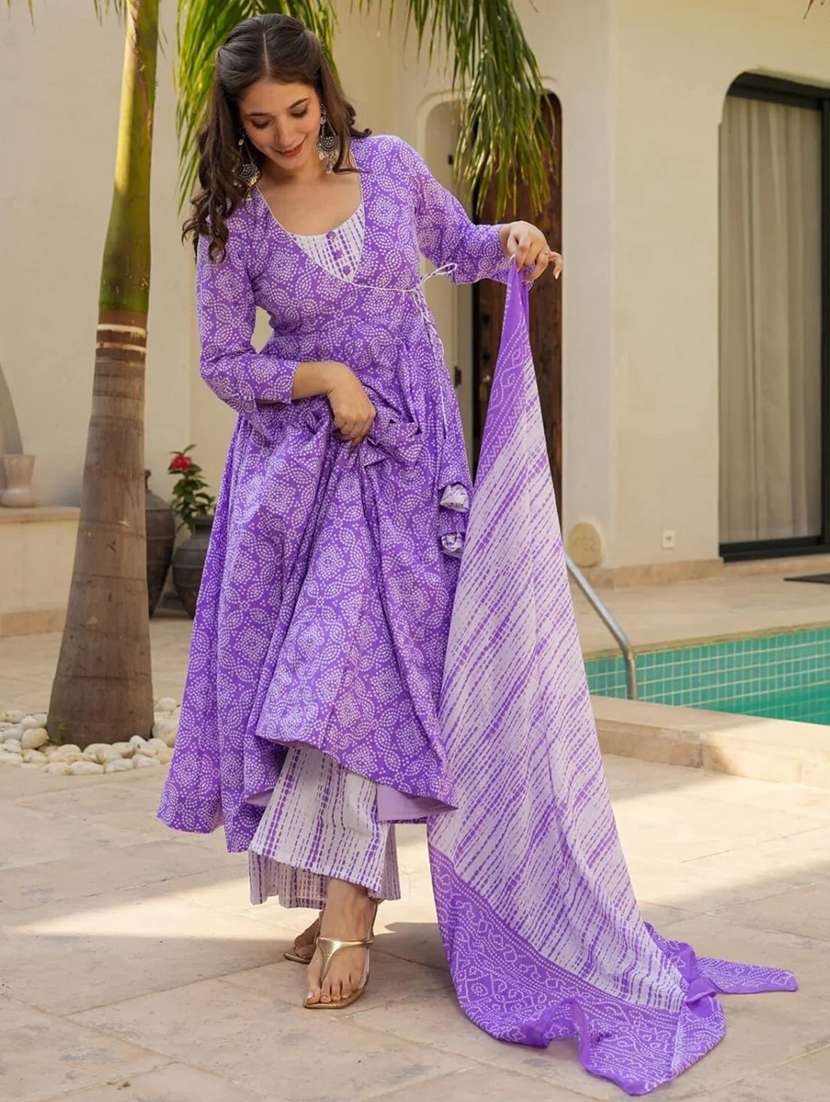women three quarter sleeve kurta palazzo with dupatta set