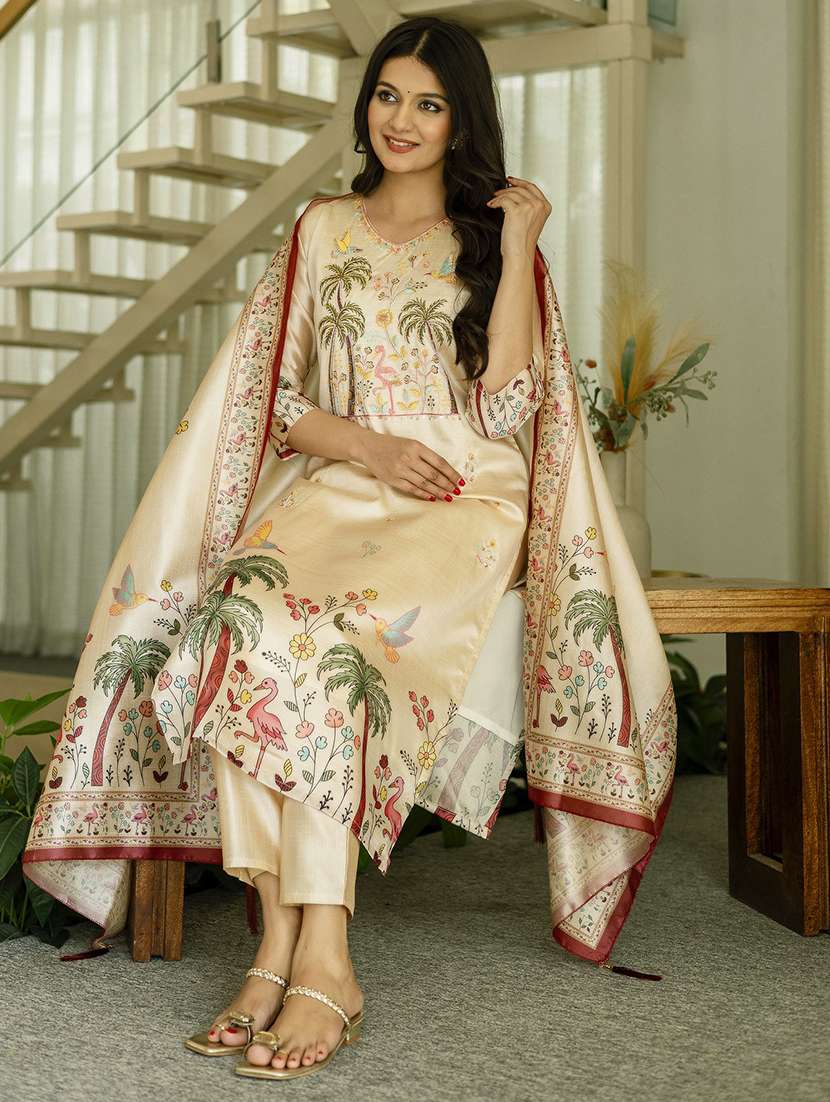 women three quarter sleeve kurta pant with dupatta set - 22057690 - Standard Image - 5
