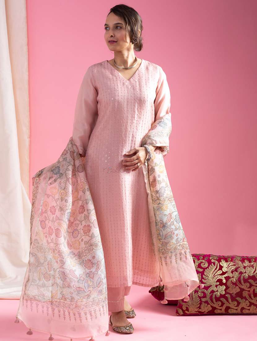 women three quarter sleeve kurta pant with dupatta set