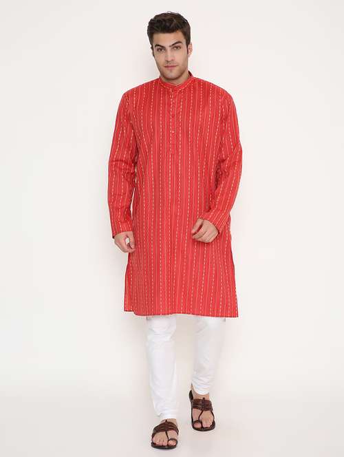 men printed long sleeve kurta and pyjama set - 22057705 - Standard Image - 0