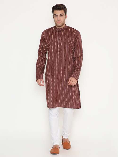 men printed long sleeve kurta and pyjama set - 22057708 - Standard Image - 0