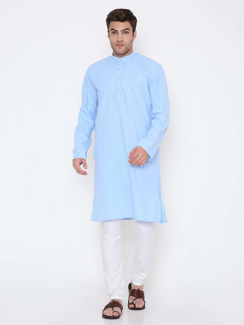 men solid long sleeve kurta and pyjama set