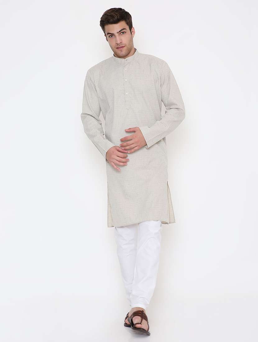 men solid long sleeve kurta and pyjama set