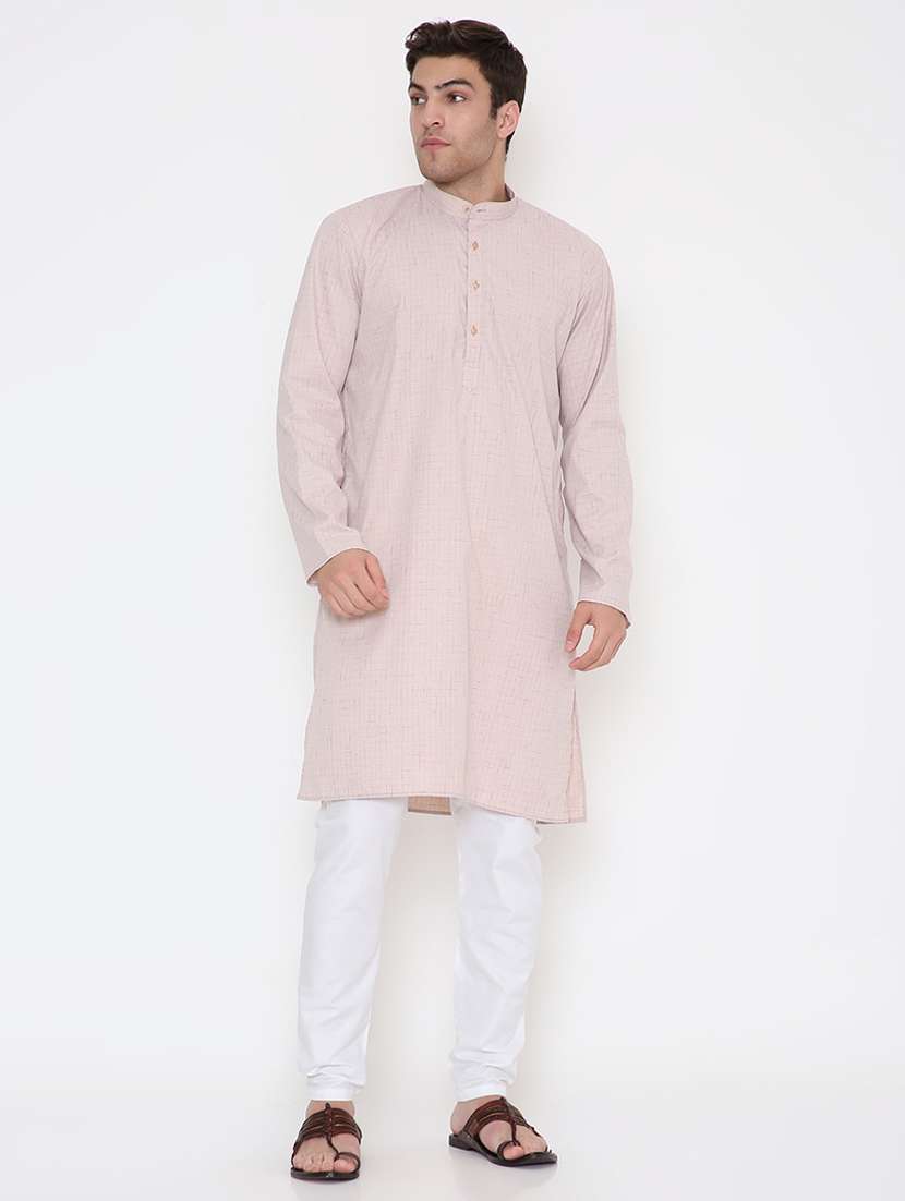 men solid long sleeve kurta and pyjama set