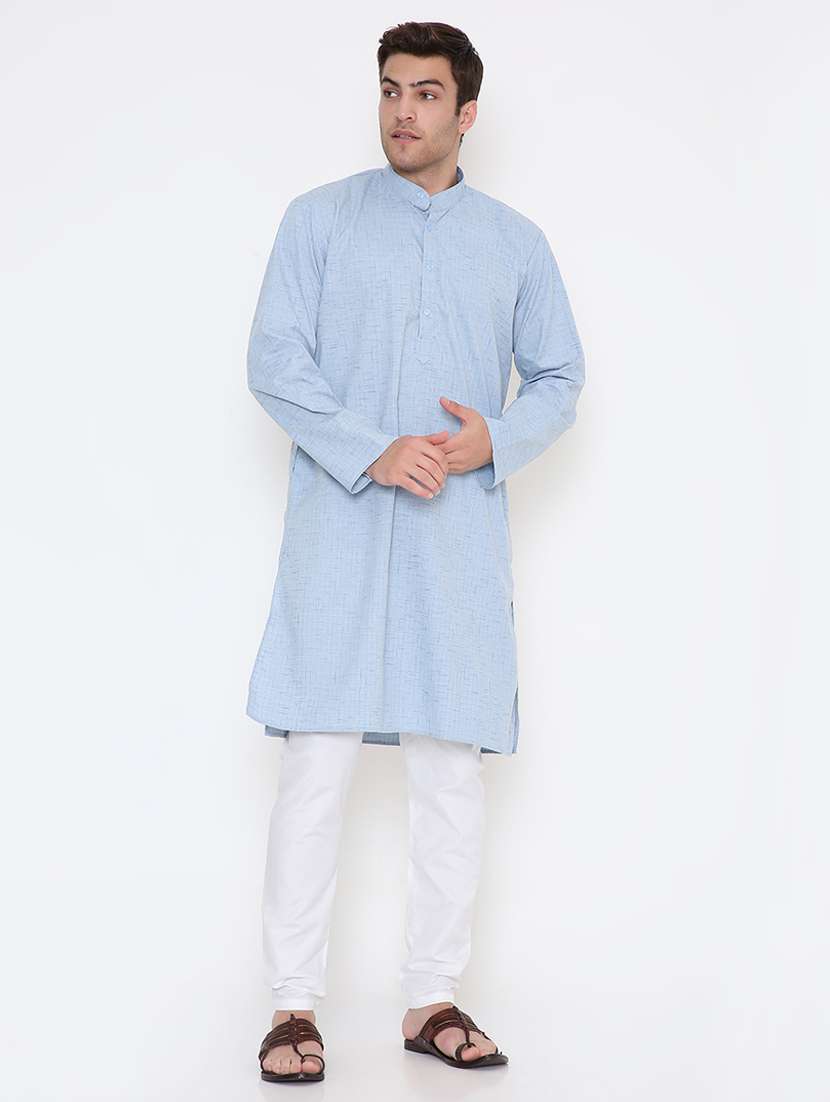 men solid long sleeve kurta and pyjama set