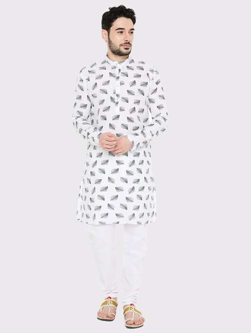 men printed long sleeve kurta and pyjama set - 22057732 - Standard Image - 0