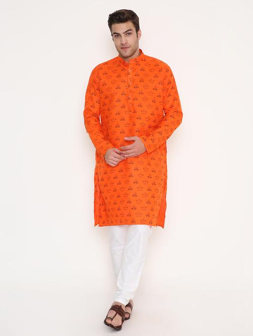 men printed long sleeve kurta and pyjama set - 22057735 - Standard Image - 0