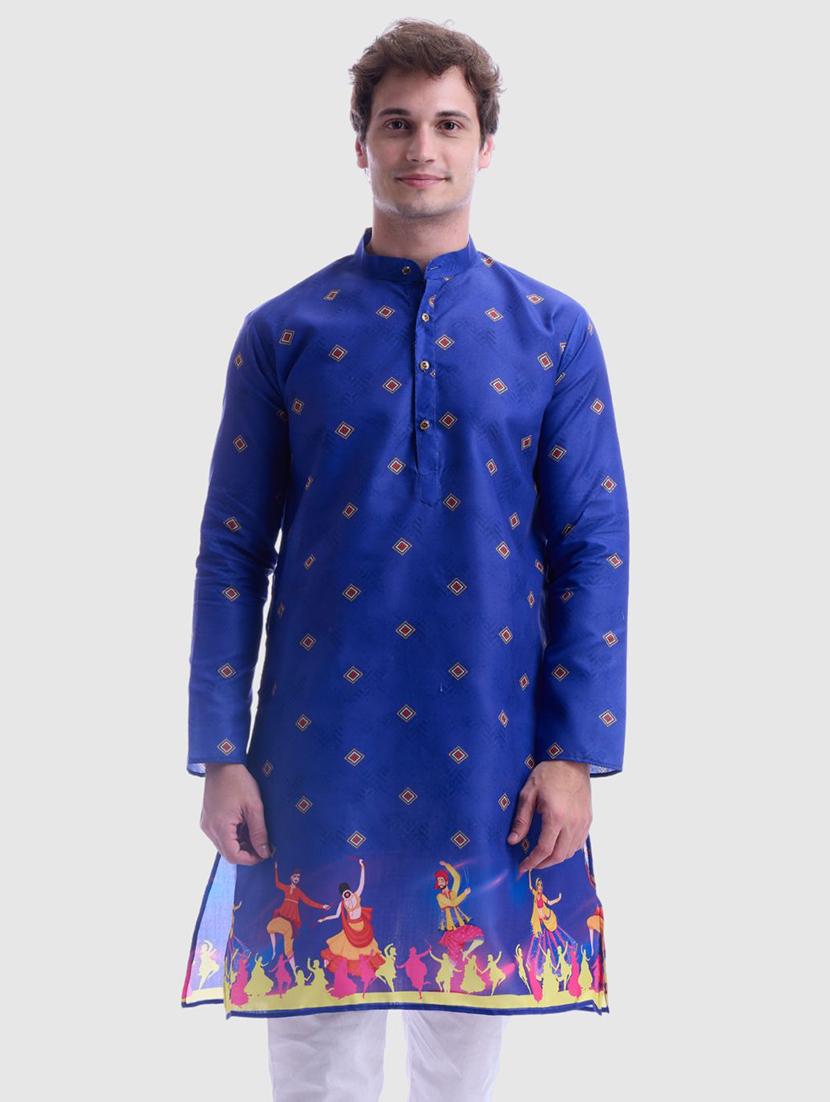 men printed long sleeve kurta and pyjama set