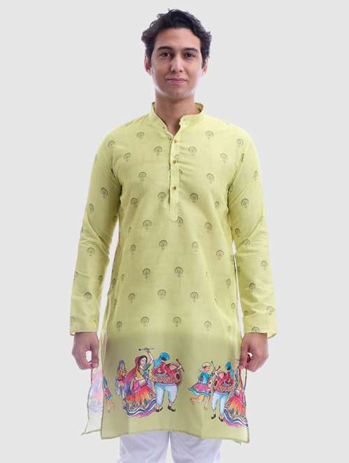 men printed mandarin neck long sleeve kurta - 22057739 - Standard Image - 0