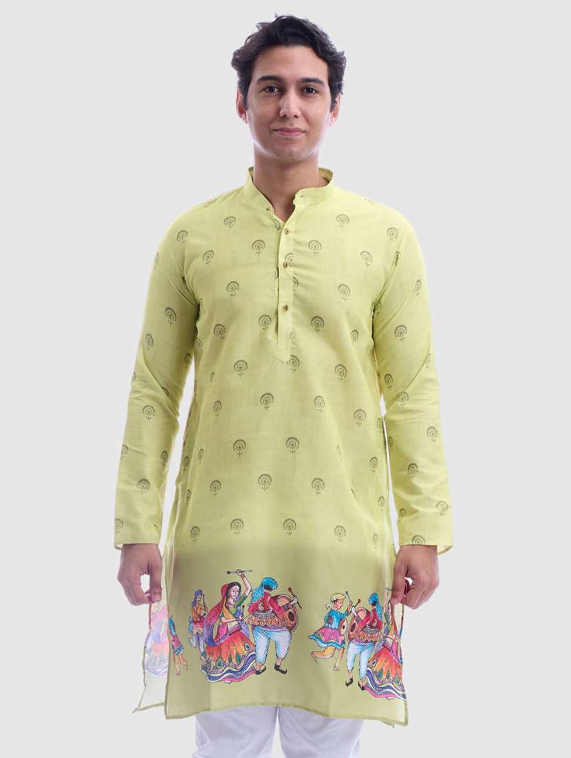 men printed mandarin neck long sleeve kurta