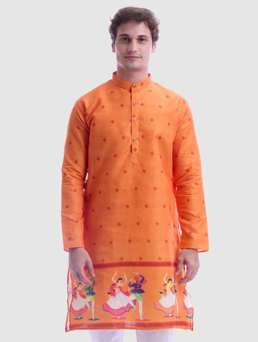 men printed mandarin neck long sleeve kurta - 22057740 - Zoom Image - 0