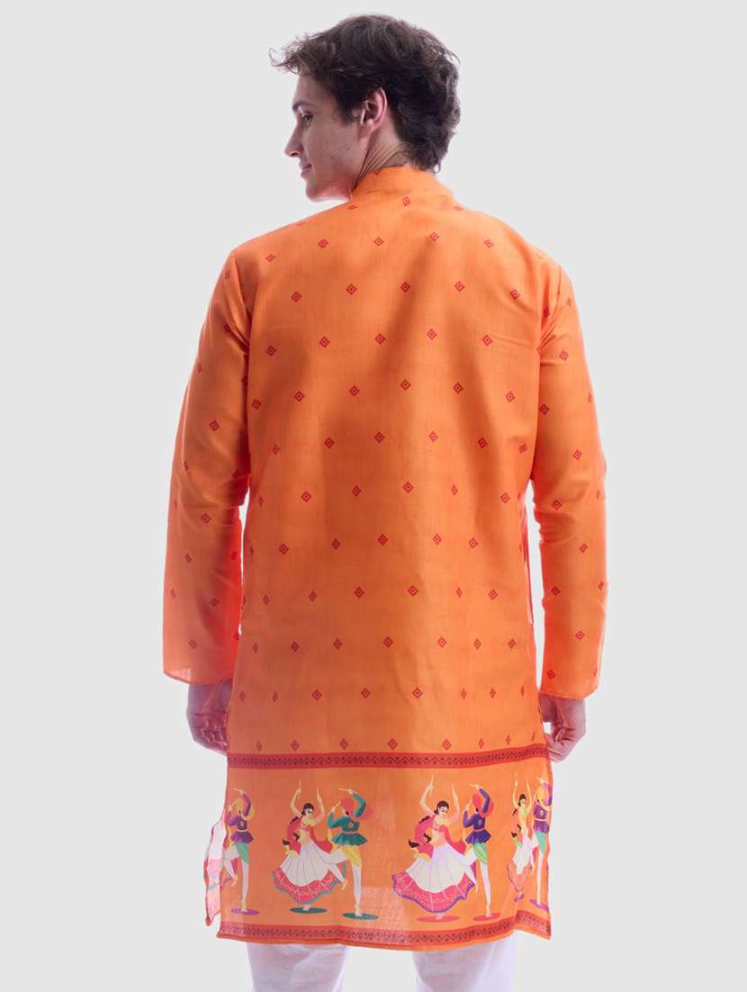 men printed mandarin neck long sleeve kurta - 22057740 - Standard Image - 3