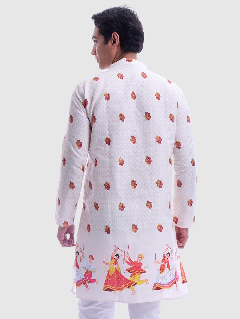 men printed mandarin neck long sleeve kurta - 22057741 - Standard Image - 3