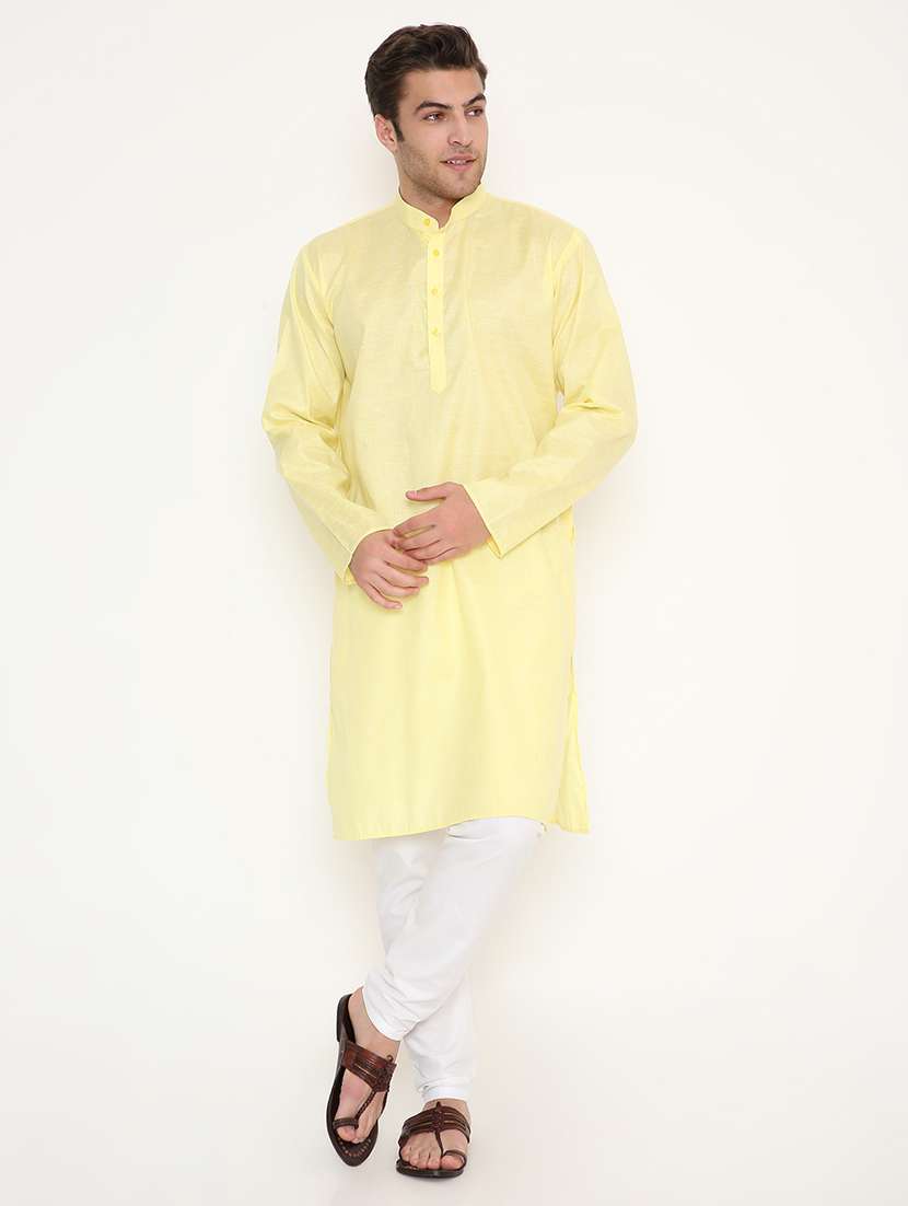 men solid long sleeve kurta and pyjama set